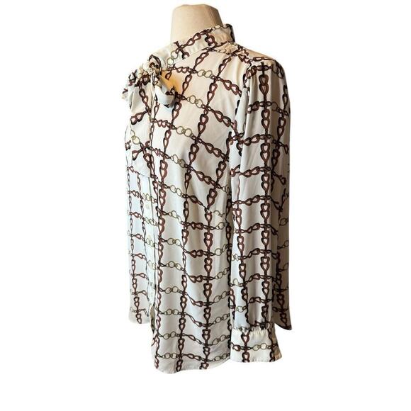 Talbots 2X Petite Crepe Tie Neck Blouse Chain Print Equestrian Long Sleeve - Picture 8 of 12